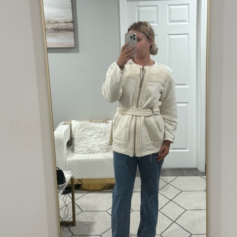 IRO Jacket Omaya Tweed Belted Long in Ivory Cream - Picture 1 of 5